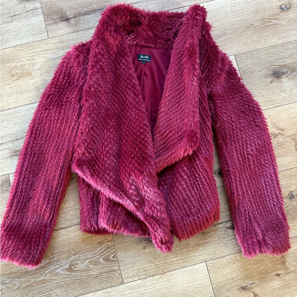 Bardot Faux Fur Jacket in Rich Burgundy